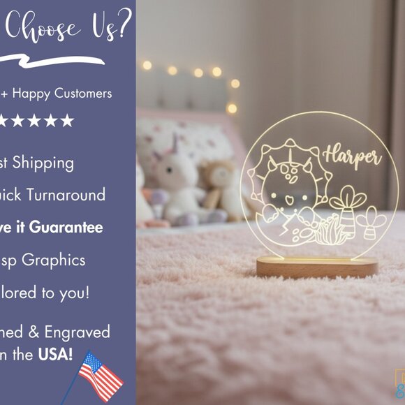 Dinosaur Custom Name Light • Personalized LED Cloud Decor • Kids Gift - Picture 4 of 8